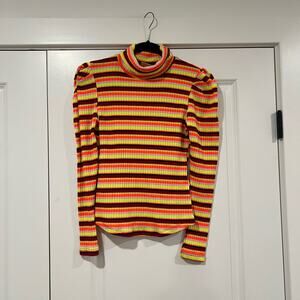 Maeve‎ by Anthropologie Women's Bright Striped Turtleneck Yellow Pink Size S
